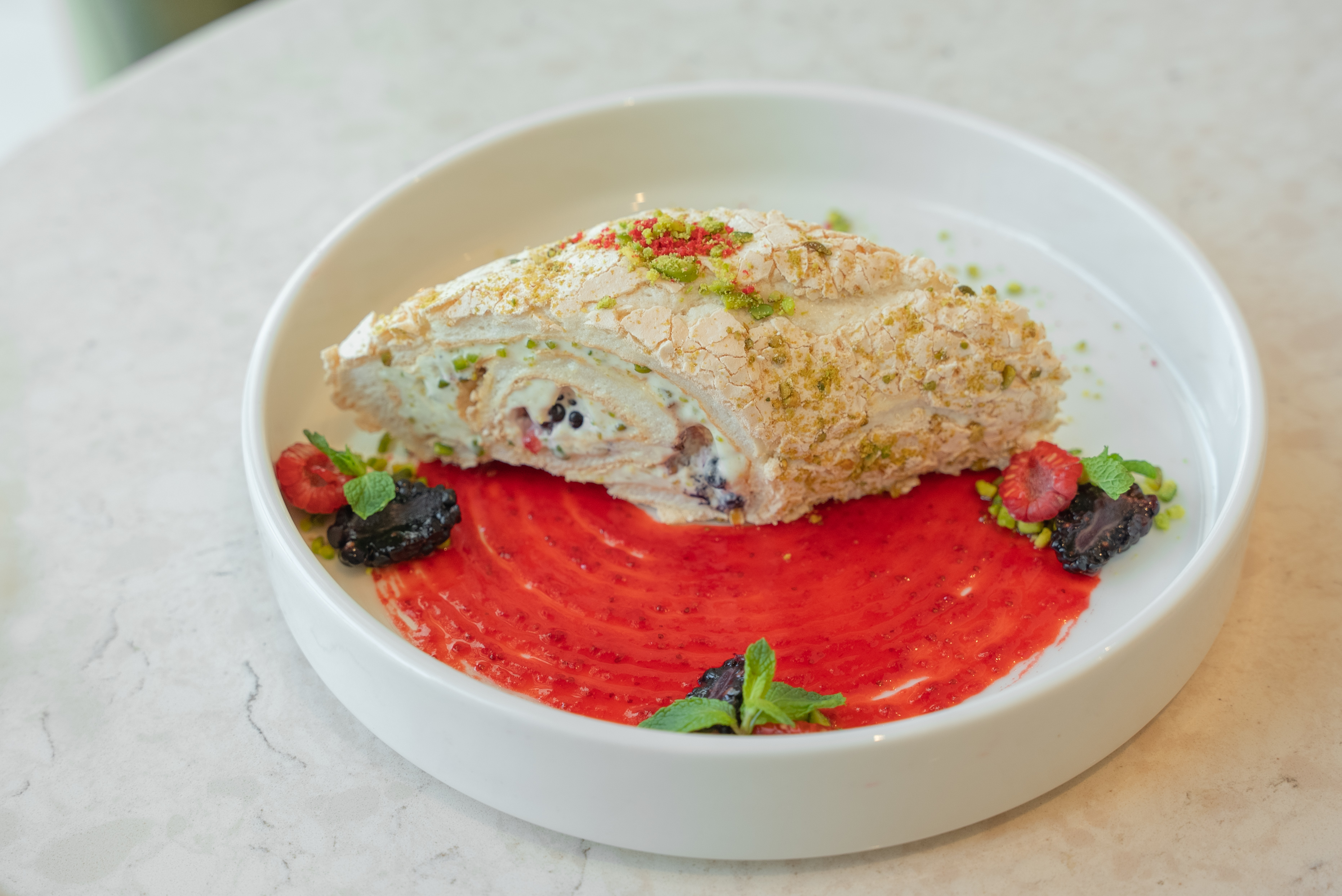 Pistachio Meringue Roulade